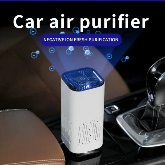 Powerful car air purifier with negative ion generator, removes formaldehyde, dust, and smoke for a fresh, clean in-vehicle environment