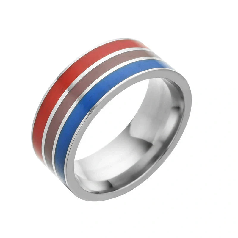 Bisexual pride stainless steel ring in geometric design, available in multiple styles and sizes