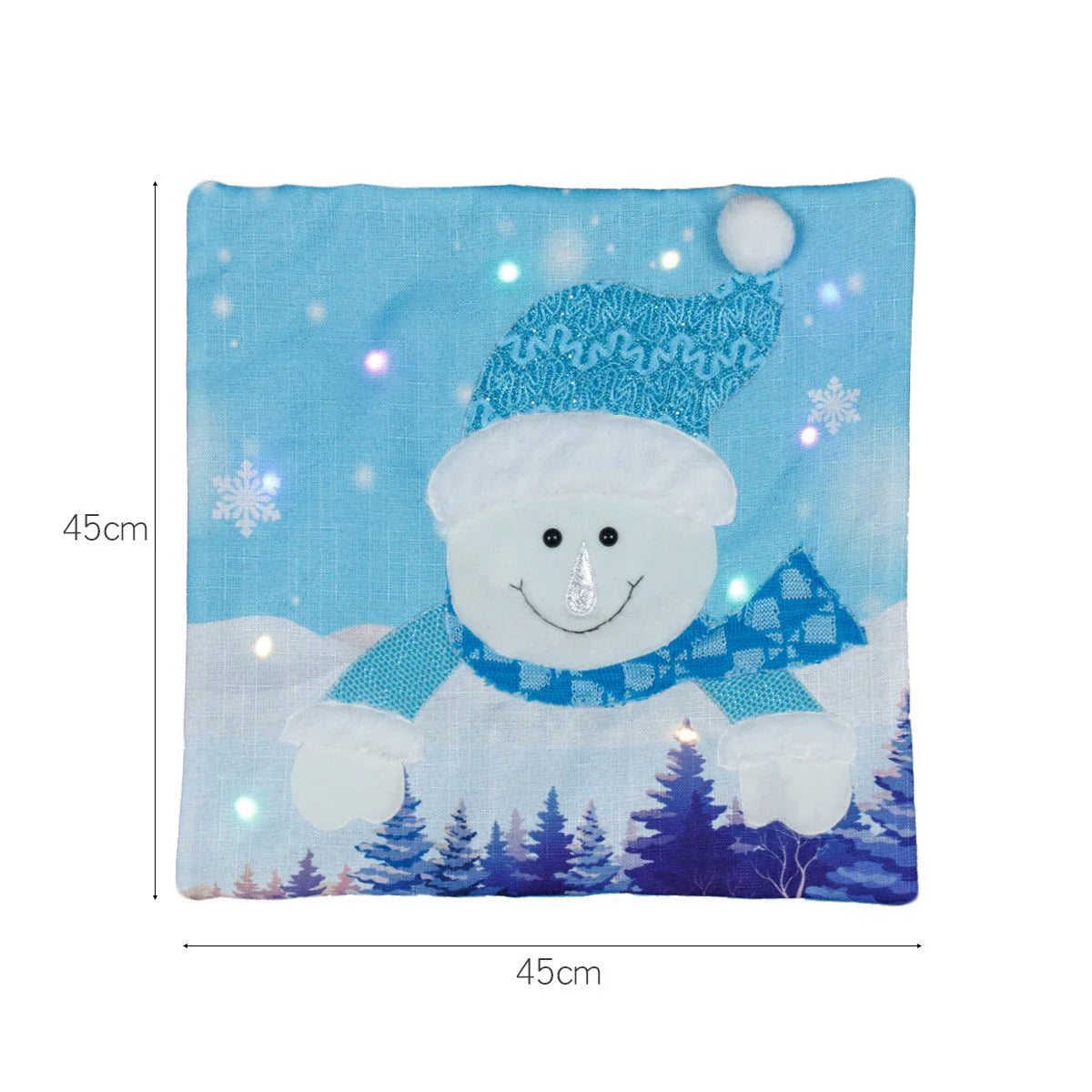 Illuminated Christmas pillow cases featuring Santa Claus and Snowman designs with built-in colorful LED lights