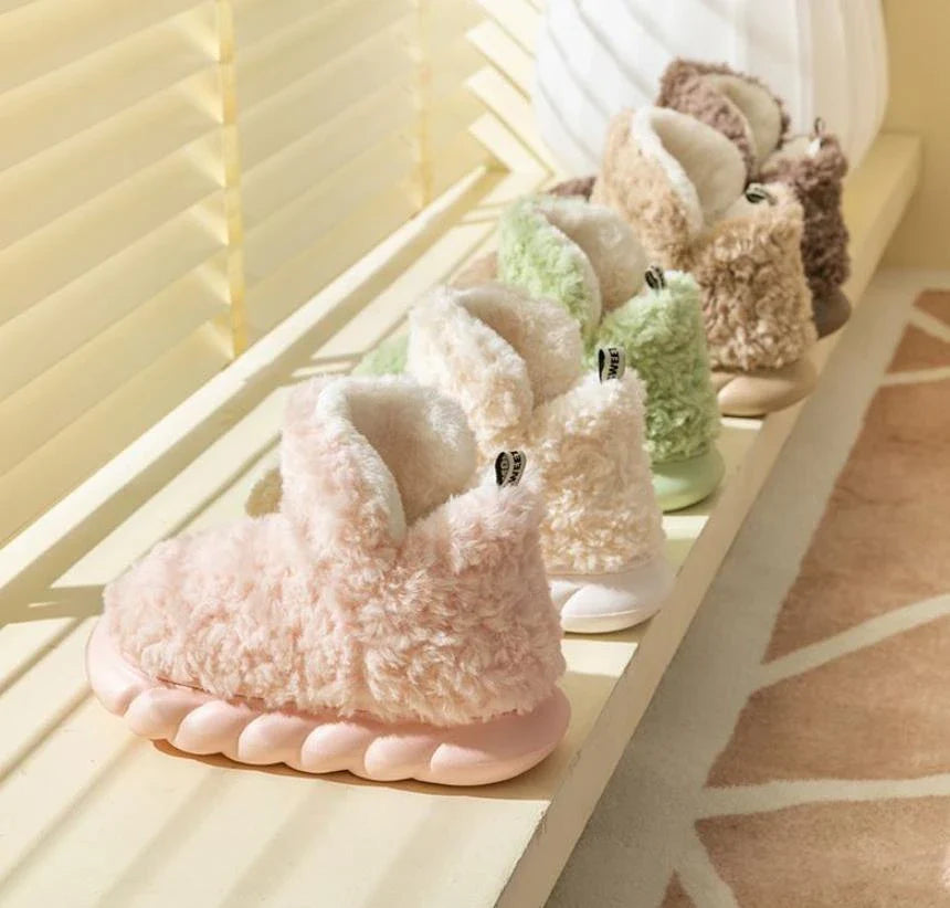 Cozy plush waterproof slippers in a variety of vibrant colors, featuring a stylish design and durable construction for indoor and outdoor wear