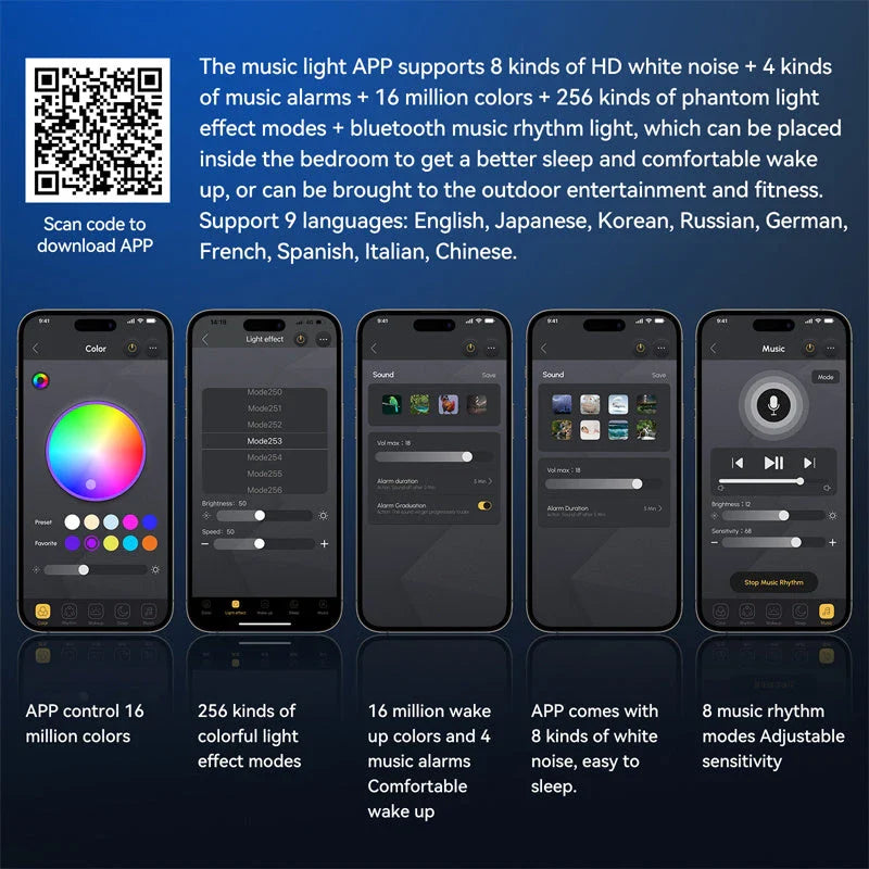 Conch Smart RGB Atmosphere Light Bluetooth Speaker Alarm Clock Wake-Up Lamp White Noise Machine
