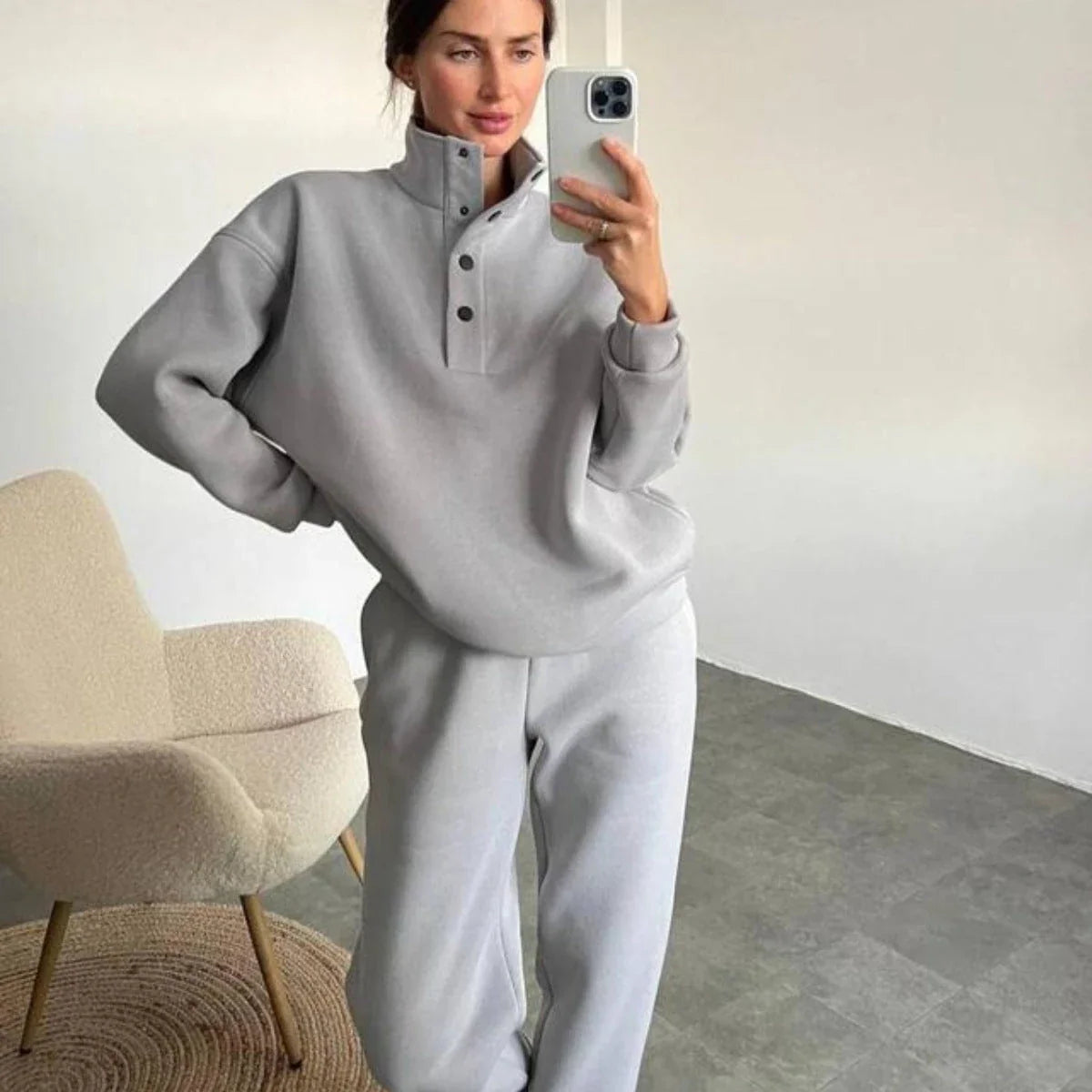 Cozy Casual Oversized Pullover & Pant Set in White, Gray, and Beige Colors