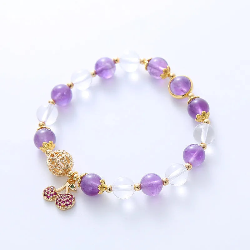 Purple crystal bracelet with micro-inlaid cherry flower design, sweet style.