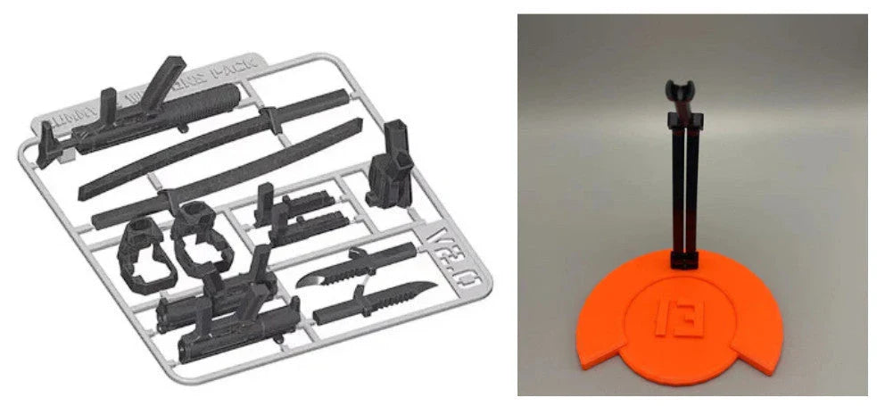 Customizable 3D printed multi-jointed action figure robot toy in various vibrant colors