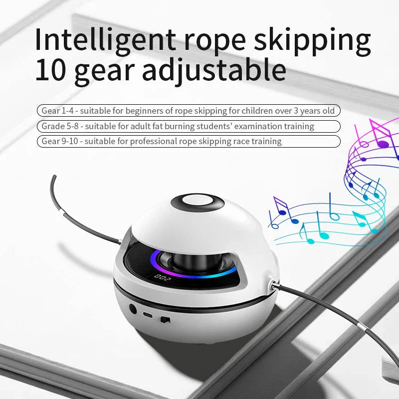 Premium Smart Fitness Jump Rope with Wireless Music, 10-level Speed Adjustment, LED Display, and Non-slip Grip