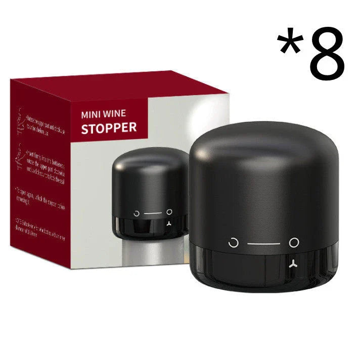 Premium black champagne and wine bottle stoppers with vacuum seal technology to preserve freshness and carbonation