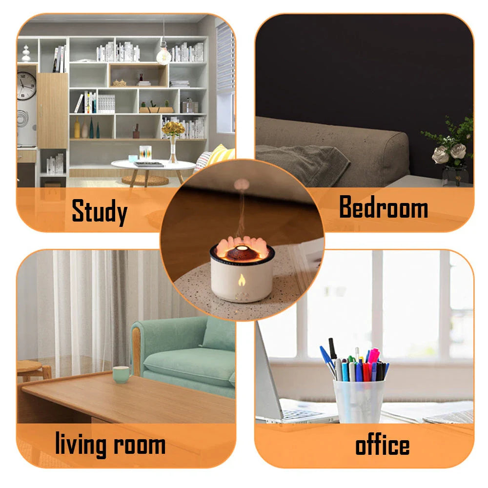 Ultrasonic essential oil humidifier with mesmerizing flame and jellyfish smoke ring effects, ideal for creating a soothing and relaxing atmosphere in any home or office.