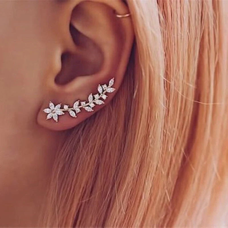 Exquisite diamond flower earrings for women in white gold, gold, and rose gold finishes