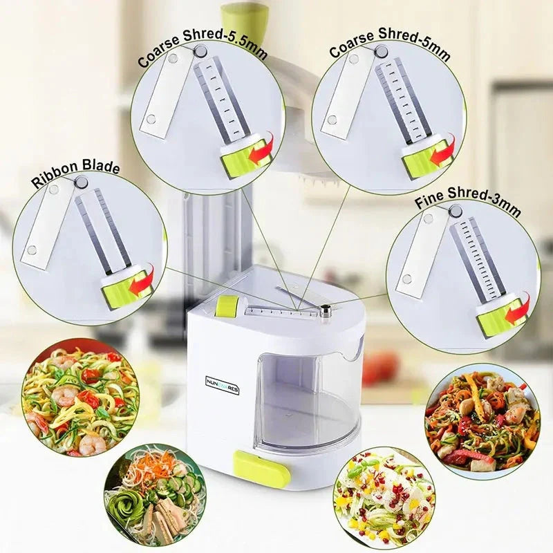 Multifunctional mandoline slicer with suction base and four drum blades for versatile kitchen prep.