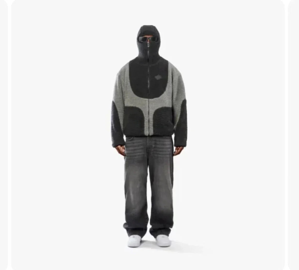 Men's hooded sweatshirt jacket with patchwork design in classic colors