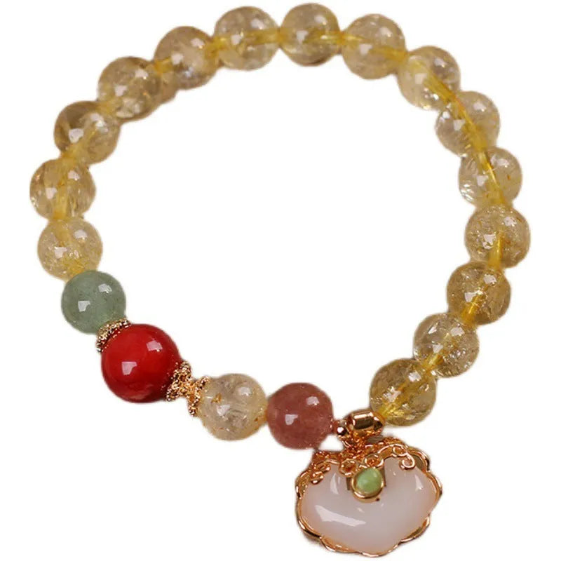 Women's natural citrine jade ruyi pendant bracelet with alloy construction and yellow hair crystal jade colour