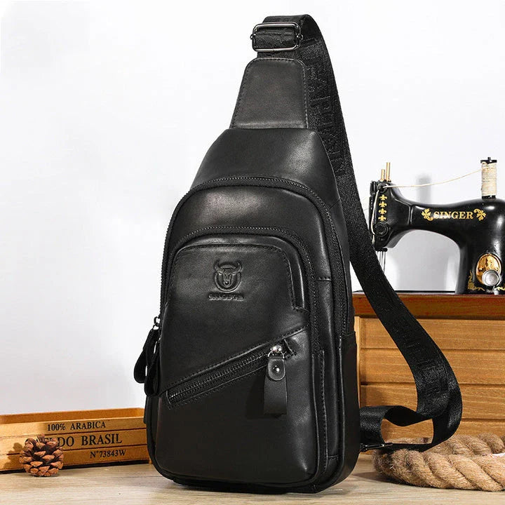 Bull Captain high-grade genuine leather men's shoulder crossbody bag in brown, black, and orange colours