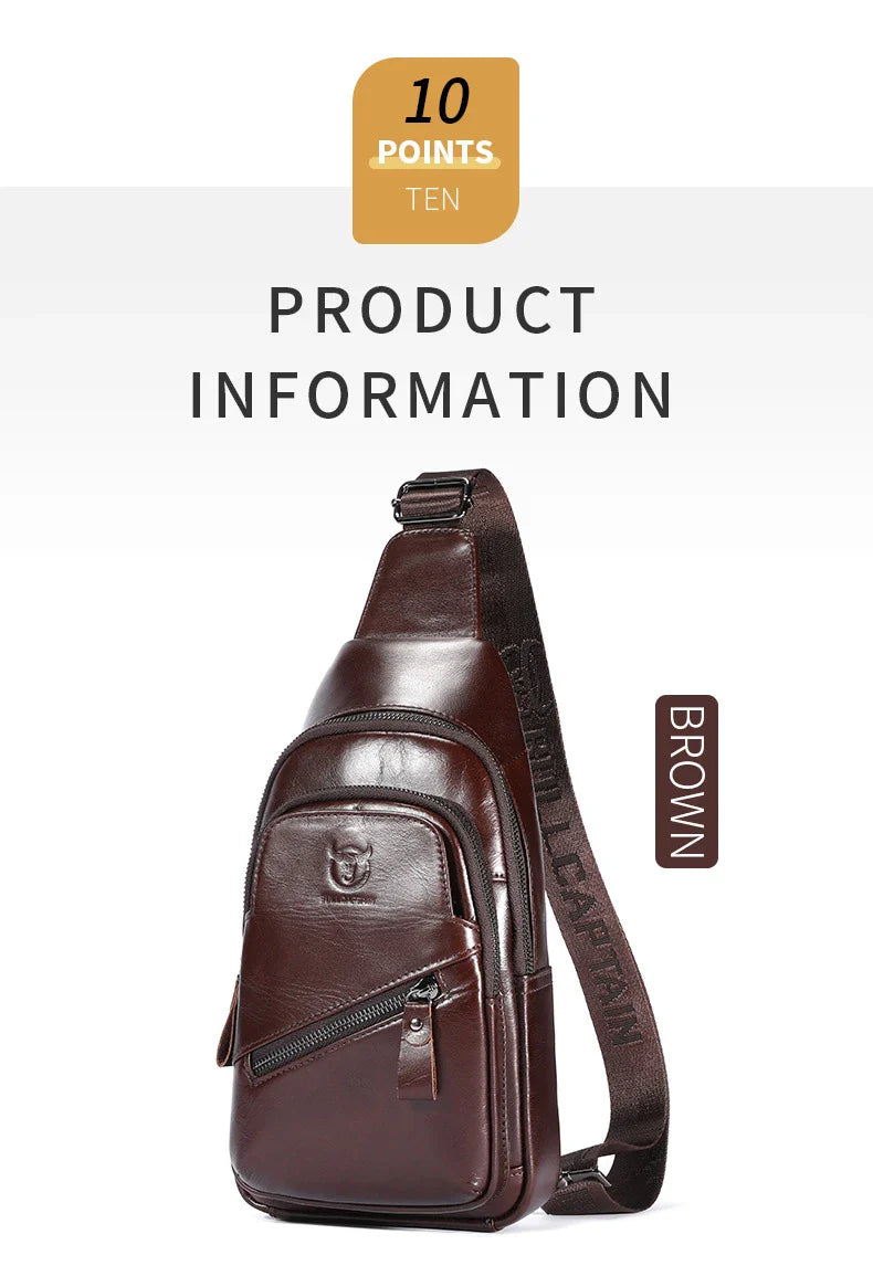 Bull Captain high-grade genuine leather men's shoulder crossbody bag in brown, black, and orange colours