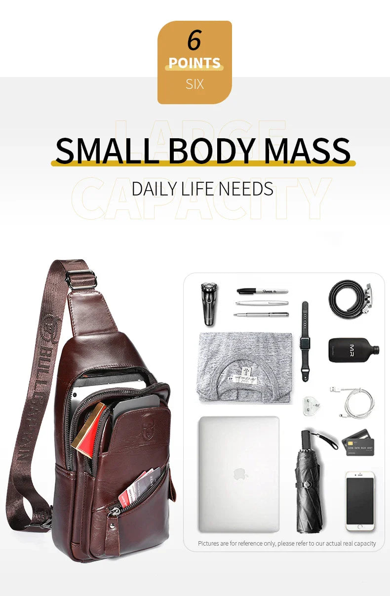 Bull Captain high-grade genuine leather men's shoulder crossbody bag in brown, black, and orange colours