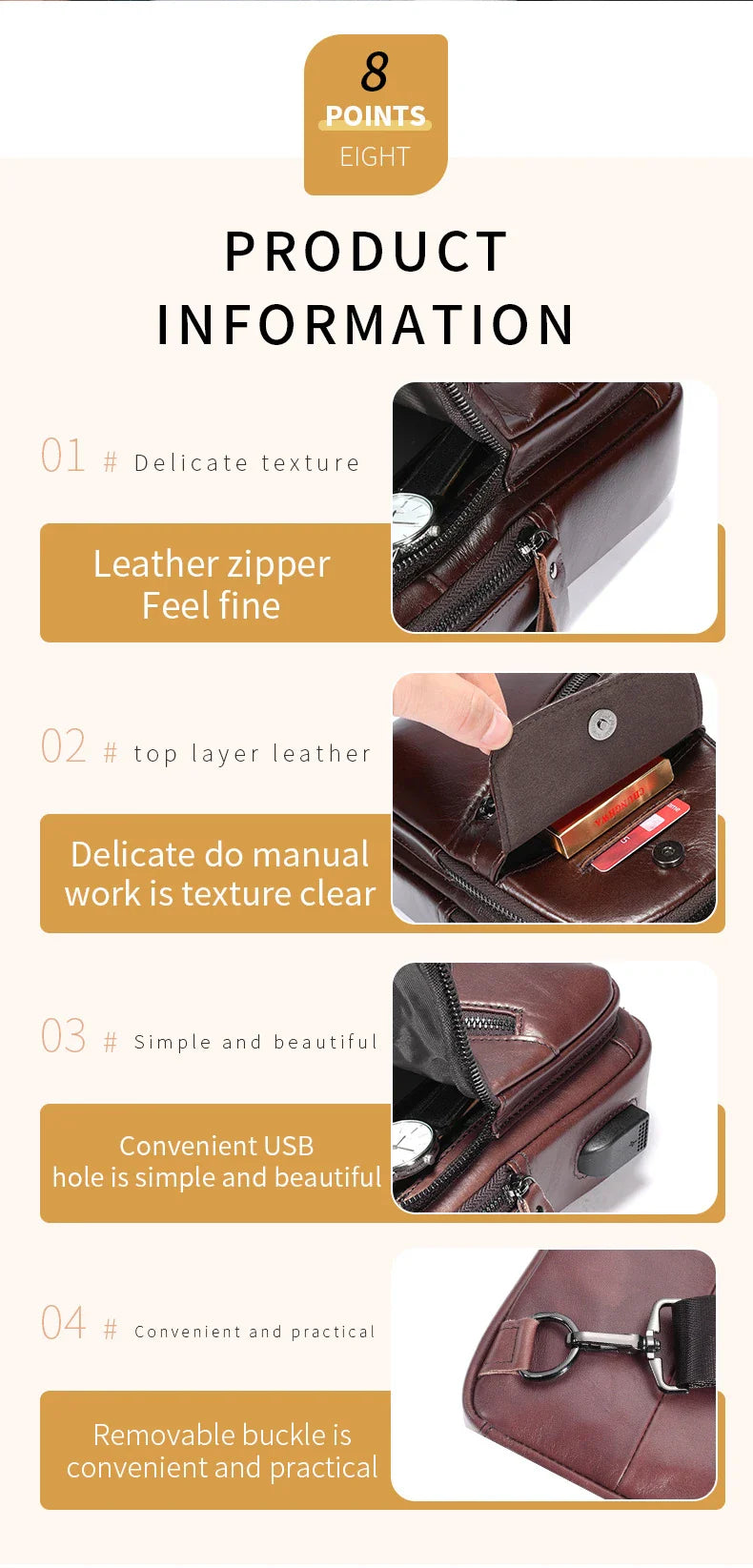 Bull Captain high-grade genuine leather men's shoulder crossbody bag in brown, black, and orange colours