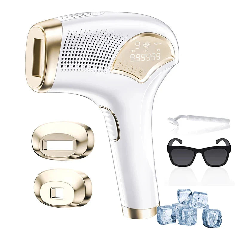 Portable IPL Laser Hair Removal Device with ice-cooling feature for comfortable, salon-quality hair removal and skin rejuvenation