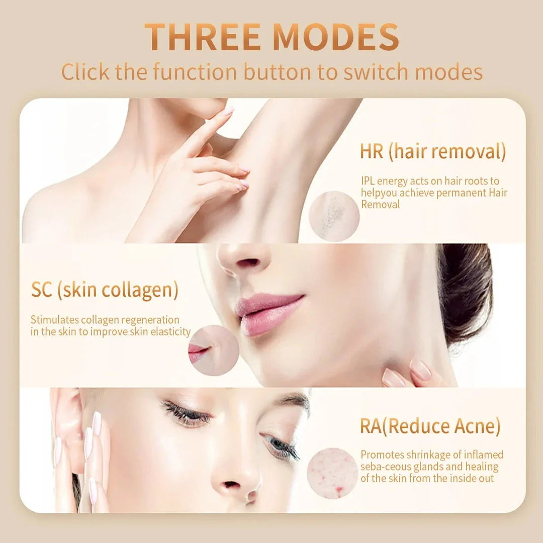 Portable IPL Laser Hair Removal Device with ice-cooling feature for comfortable, salon-quality hair removal and skin rejuvenation
