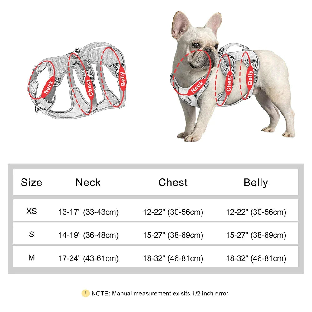 Reflective nylon dog harness with handle for small, medium, and large dogs, featuring adjustable straps and durable construction for comfortable, controlled walks.