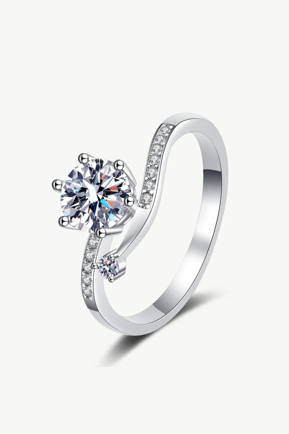 Elegant 925 sterling silver moissanite ring with sparkling centre stone and zircon accents
