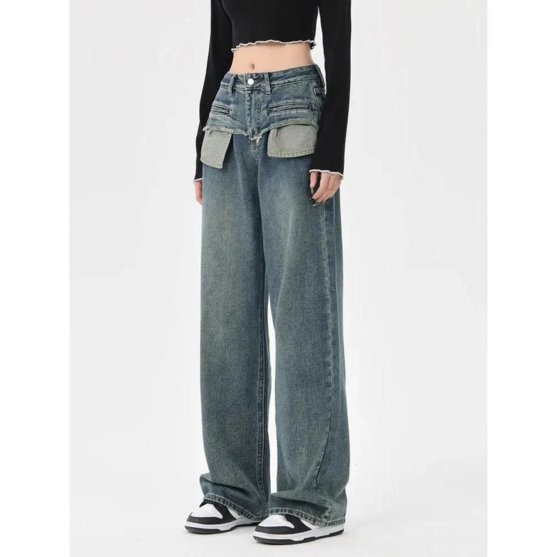 Homeenjoy UK Chic Vintage Distressed High-Waist Straight Leg Women's Jeans