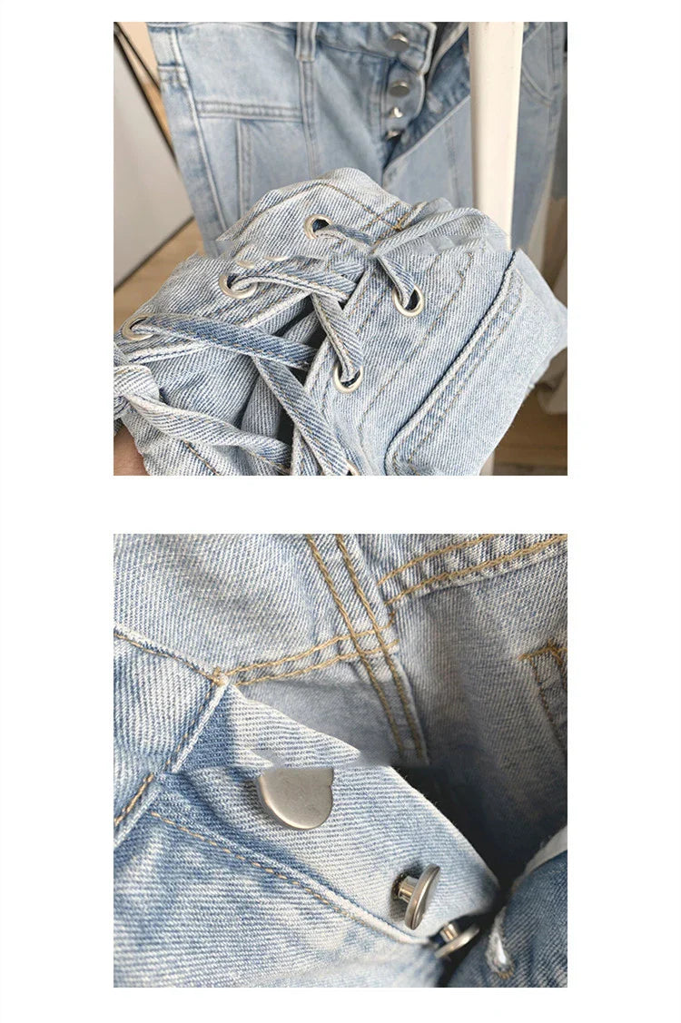 A pair of high-waist, loose, wide-leg jeans made from premium copper material for a stylish and comfortable look.