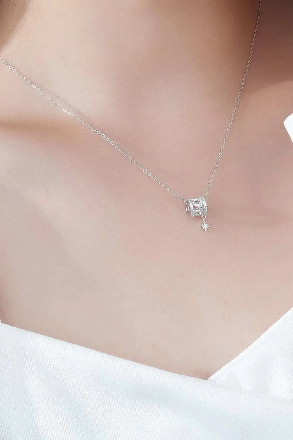 Rely On Fate Cubic Zirconia Pendant Necklace in 925 sterling silver with star-shaped pendant