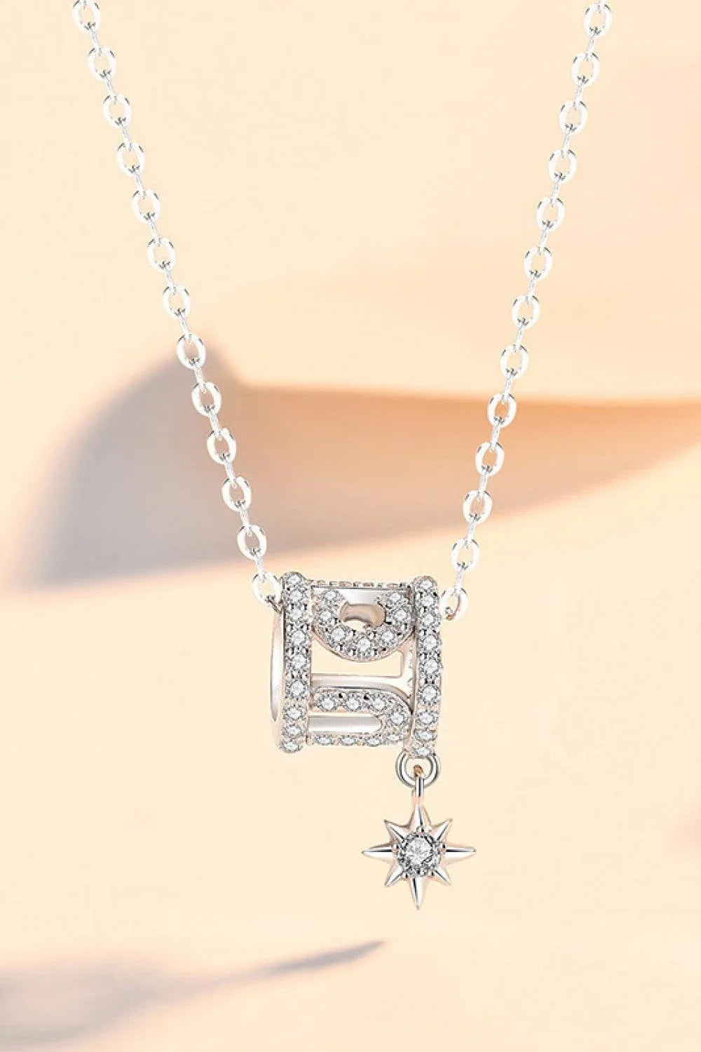 Rely On Fate Cubic Zirconia Pendant Necklace in 925 sterling silver with star-shaped pendant