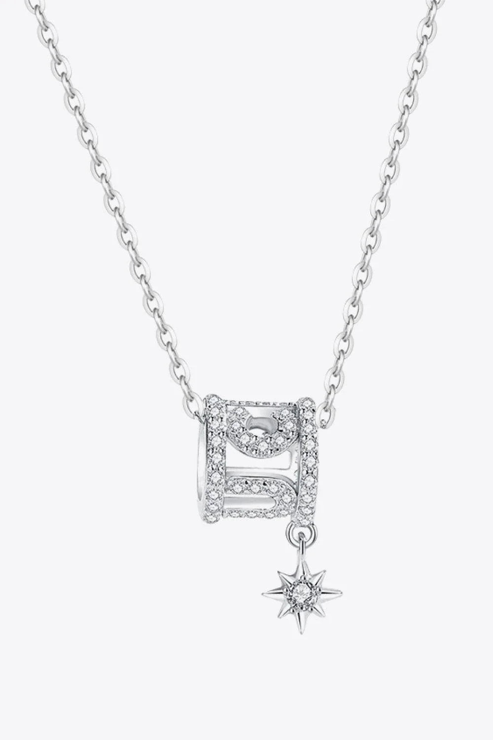 Rely On Fate Cubic Zirconia Pendant Necklace in 925 sterling silver with star-shaped pendant