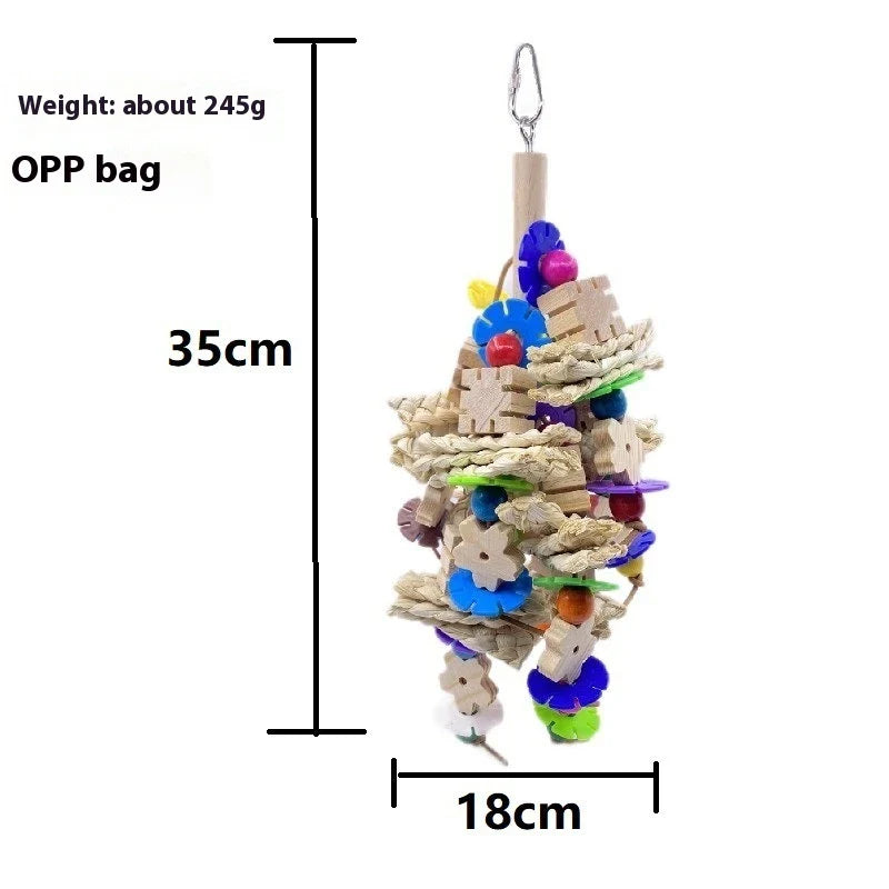 A premium wooden parrot gnawing toy for bird enrichment and entertainment