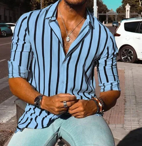 Casual autumn long sleeve shirt for men made with premium polyester fabric in a relaxed, loose fit