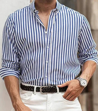 Casual autumn long sleeve shirt for men made with premium polyester fabric in a relaxed, loose fit