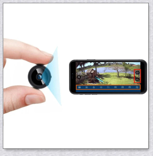 Wireless security camera with night vision and microphone, compact aluminium alloy design for discreet home or office surveillance