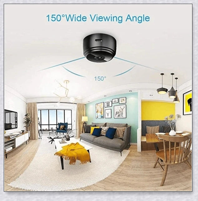 Wireless security camera with night vision and microphone, compact aluminium alloy design for discreet home or office surveillance