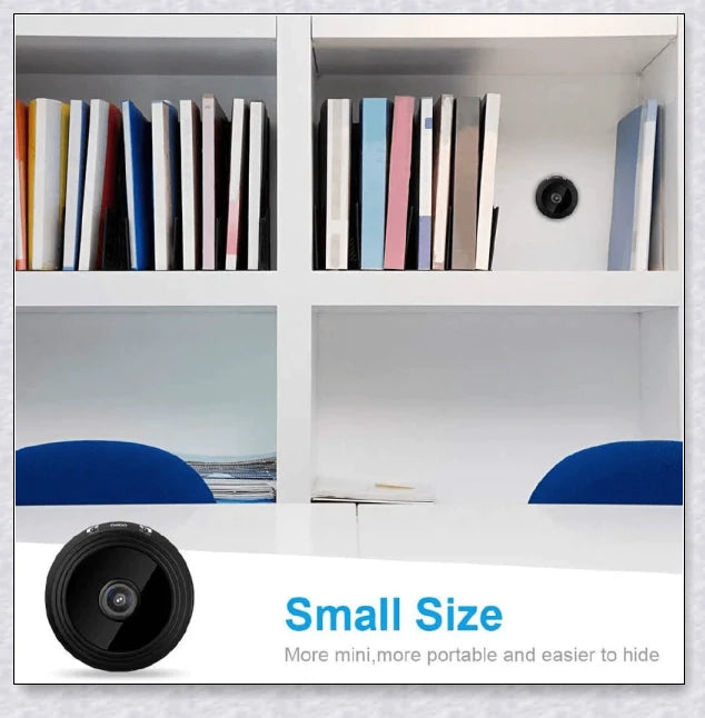 Wireless security camera with night vision and microphone, compact aluminium alloy design for discreet home or office surveillance