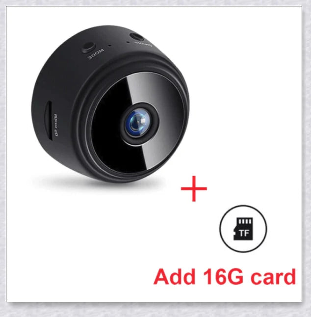 Wireless security camera with night vision and microphone, compact aluminium alloy design for discreet home or office surveillance