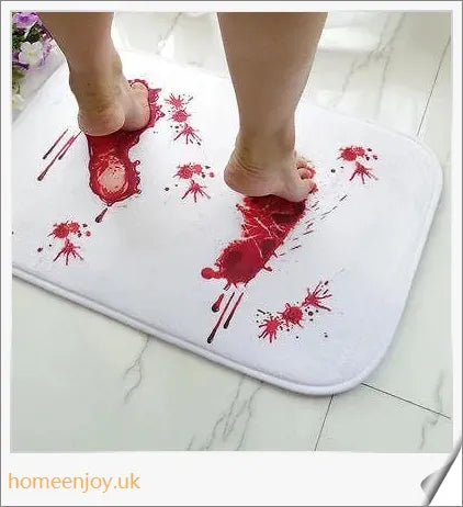 Bloody Bath Mat - A vibrant crimson bath mat made with durable 100% polyester for a bold and playful bathroom statement