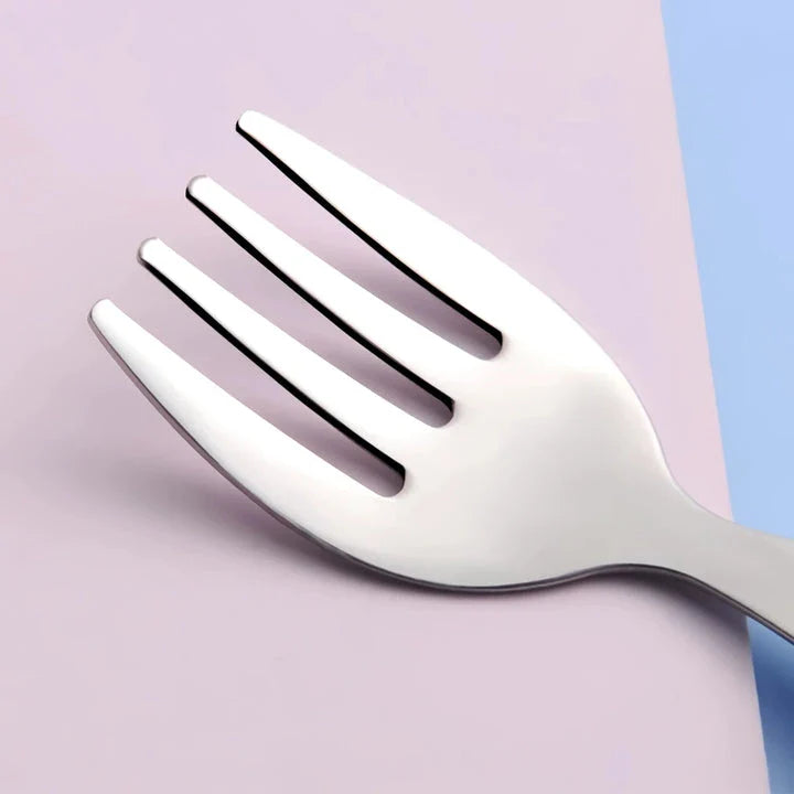 Charming cartoon stainless steel toddler cutlery set with engaging designs and ergonomic shape for easy grip