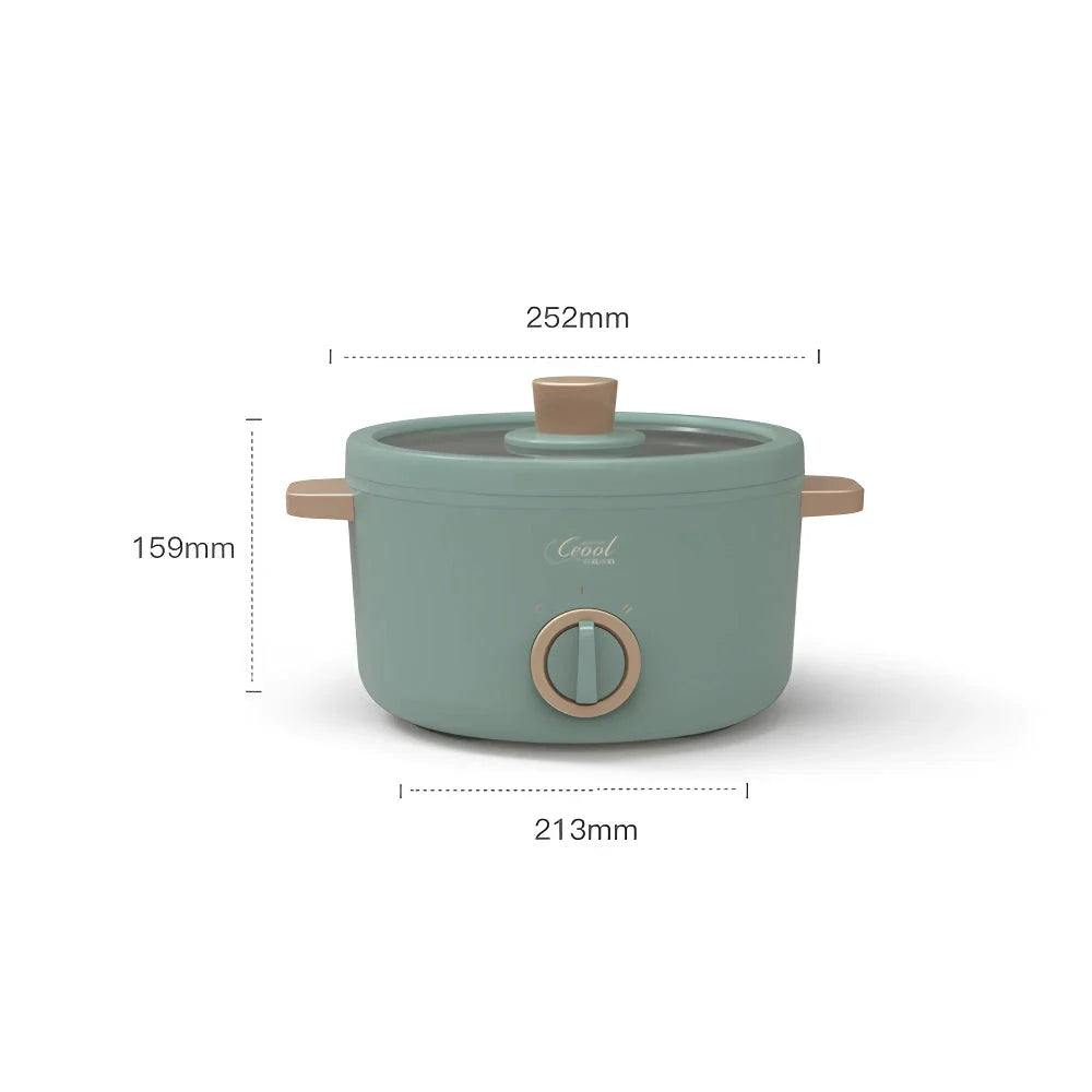 Multifunction Mini Electric Cooking Pot with Food Steamer - A compact and versatile kitchen appliance with non-stick surface and steamer attachment.