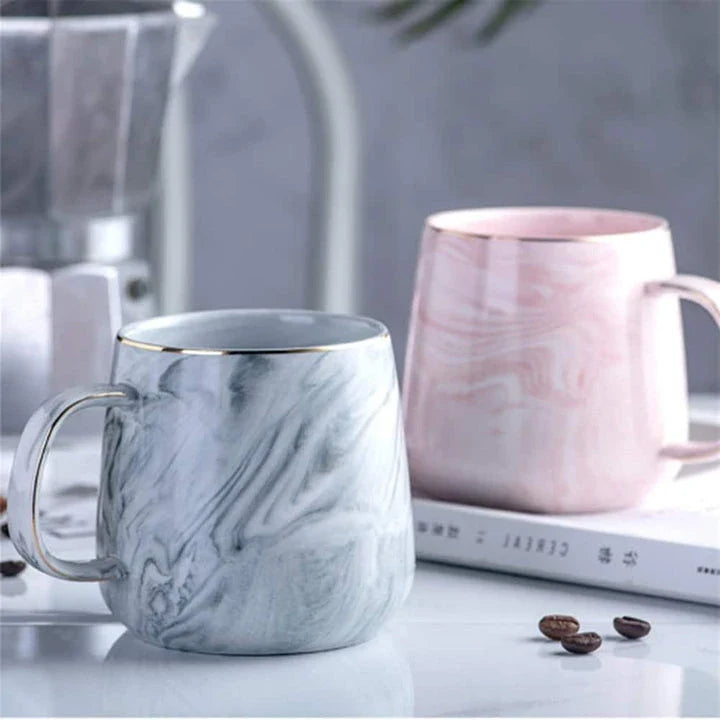Marble Pattern Coffee Mug in Flamingo Pink and Grey Shades, a Sophisticated and Durable Ceramic Mug for Hot and Cold Beverages