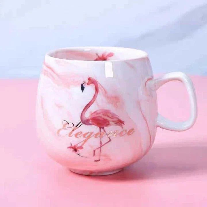 Marble Pattern Coffee Mug in Flamingo Pink and Grey Shades, a Sophisticated and Durable Ceramic Mug for Hot and Cold Beverages