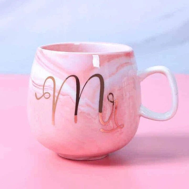 Marble Pattern Coffee Mug in Flamingo Pink and Grey Shades, a Sophisticated and Durable Ceramic Mug for Hot and Cold Beverages