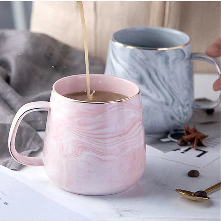 Marble Pattern Coffee Mug in Flamingo Pink and Grey Shades, a Sophisticated and Durable Ceramic Mug for Hot and Cold Beverages