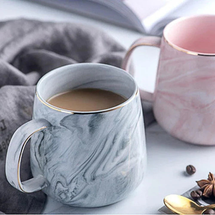Marble Pattern Coffee Mug in Flamingo Pink and Grey Shades, a Sophisticated and Durable Ceramic Mug for Hot and Cold Beverages