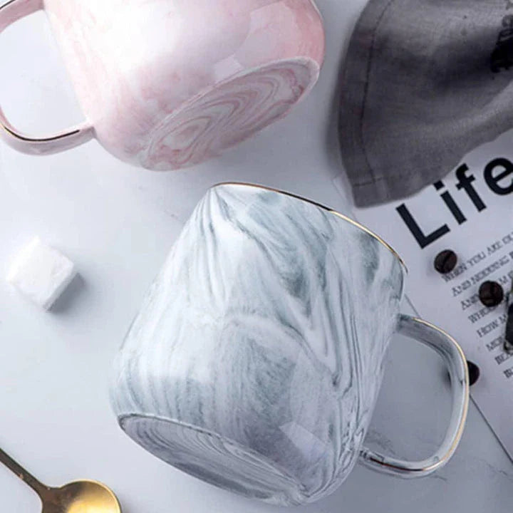 Marble Pattern Coffee Mug in Flamingo Pink and Grey Shades, a Sophisticated and Durable Ceramic Mug for Hot and Cold Beverages