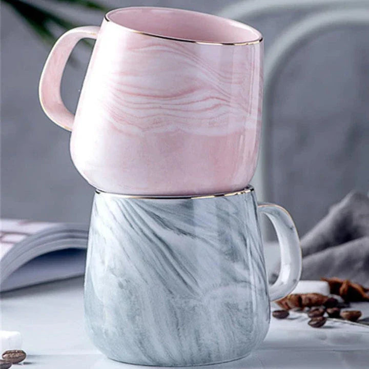 Marble Pattern Coffee Mug in Flamingo Pink and Grey Shades, a Sophisticated and Durable Ceramic Mug for Hot and Cold Beverages