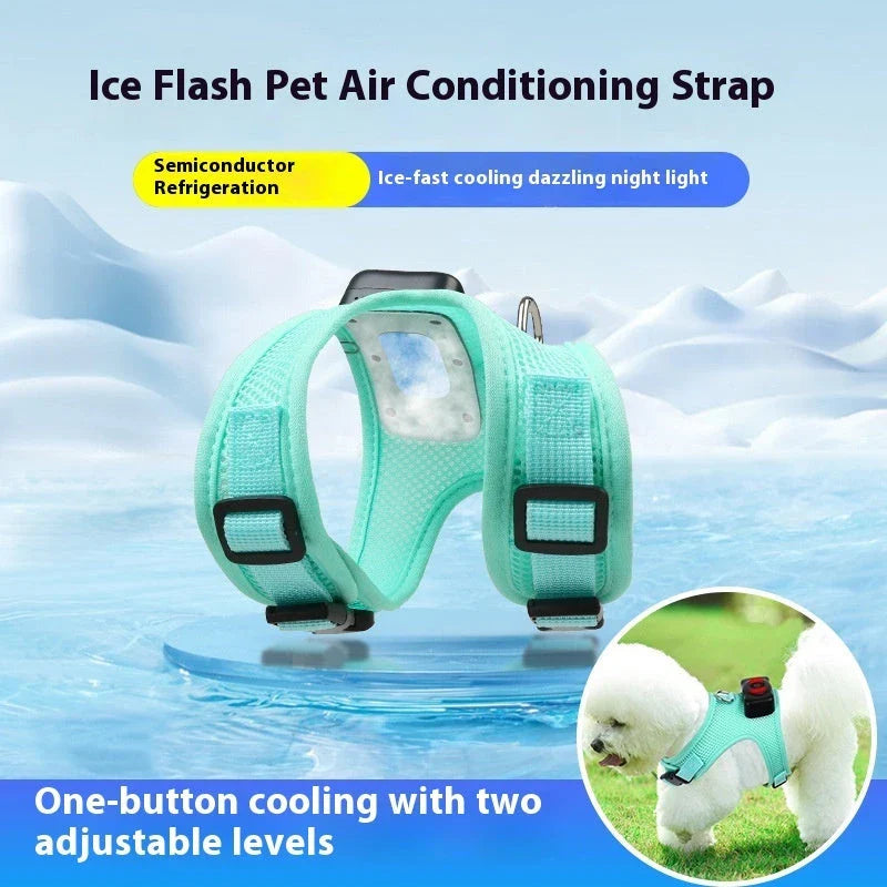 Pets Dog Vest Chest Strap Cooling and Breathable with Air Conditioner, available in mint green and cherry blossom powder colours and sizes XS to L