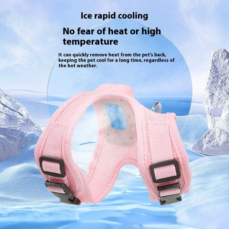 Pets Dog Vest Chest Strap Cooling and Breathable with Air Conditioner, available in mint green and cherry blossom powder colours and sizes XS to L