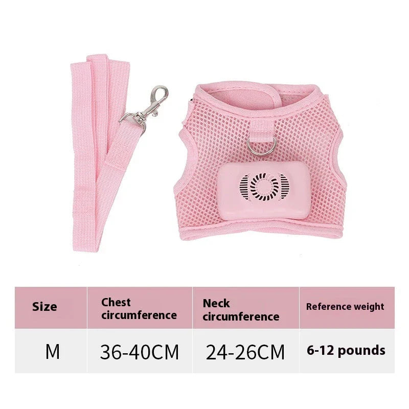 Pets Dog Vest Chest Strap Cooling and Breathable with Air Conditioner, available in mint green and cherry blossom powder colours and sizes XS to L