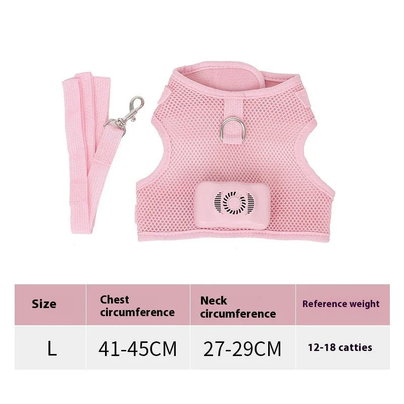 Pets Dog Vest Chest Strap Cooling and Breathable with Air Conditioner, available in mint green and cherry blossom powder colours and sizes XS to L