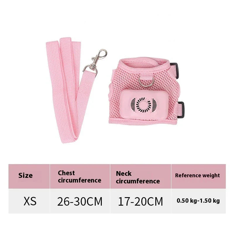 Pets Dog Vest Chest Strap Cooling and Breathable with Air Conditioner, available in mint green and cherry blossom powder colours and sizes XS to L